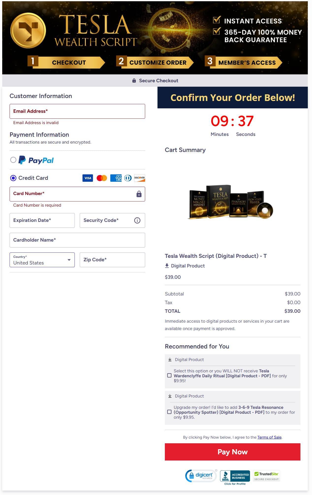 Tesla Wealth Script Checkout Page